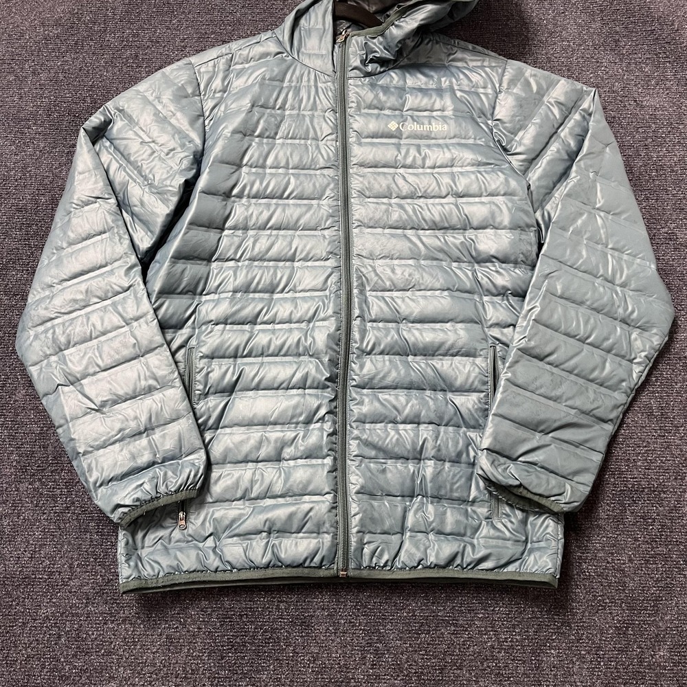 Columbia Jacket Mens Small‎ Blue Hooded Down Puffer Full Zip Lightweight Outdoor